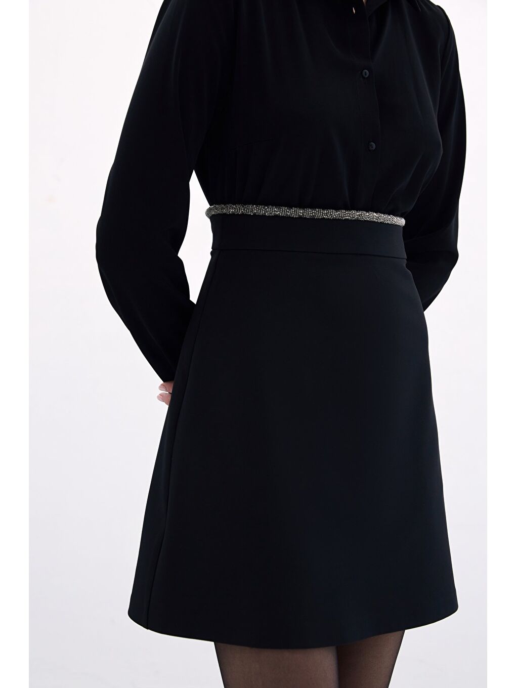 Bel Boncuklu Etek - Siyah-5