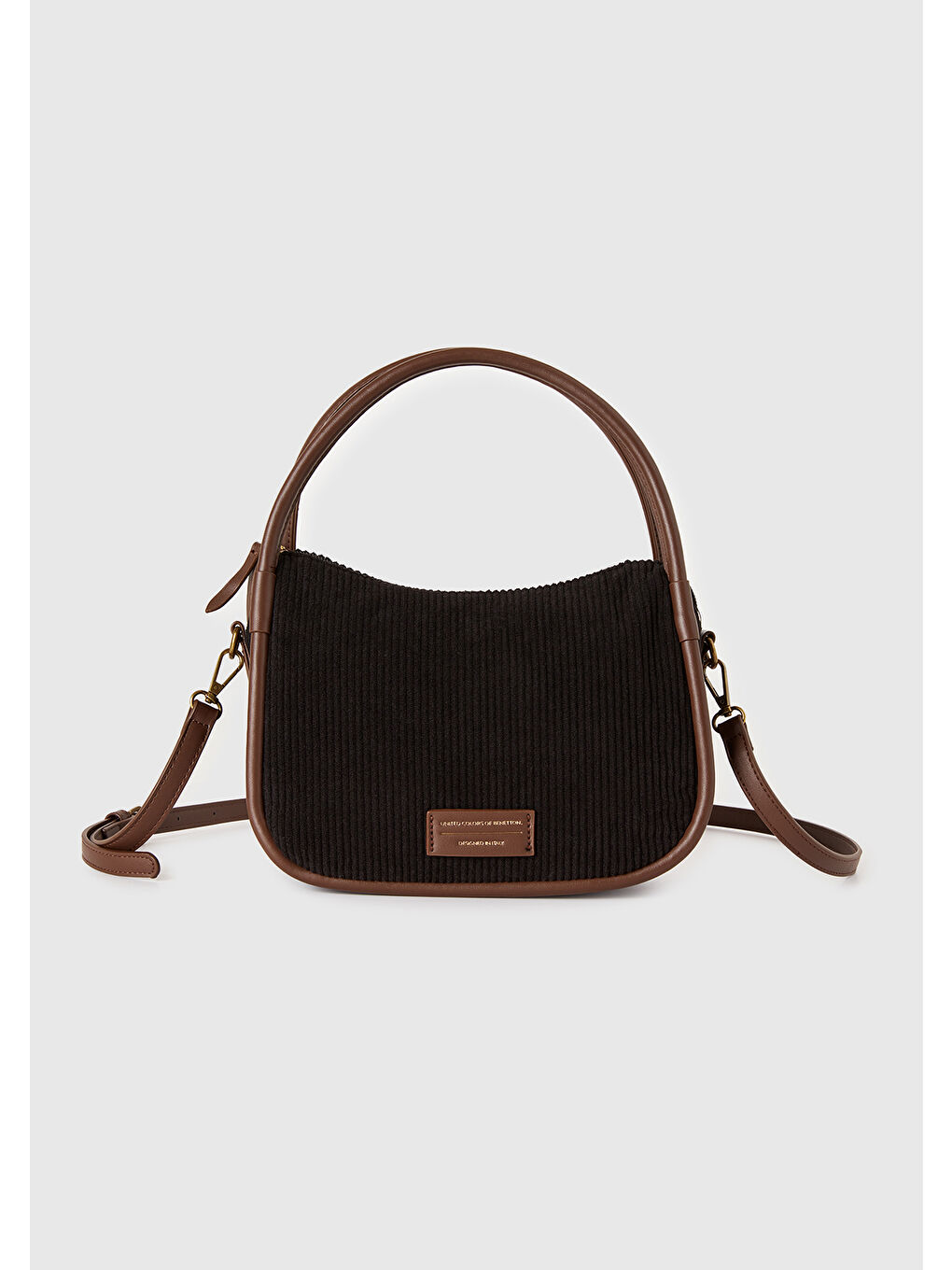 Kadın Siyah Suni Deri Detaylı Fermuarlı Kadife Bowling Çanta