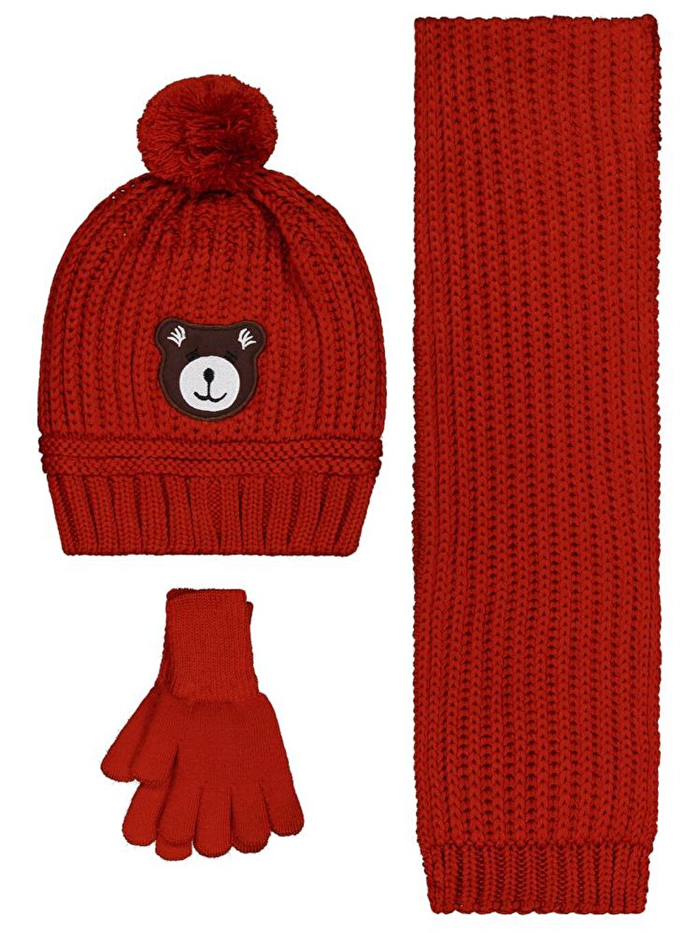 Kahverengi Boys 2-5 Yaş Atkı Bere Eldiven Set - Turuncu Standart