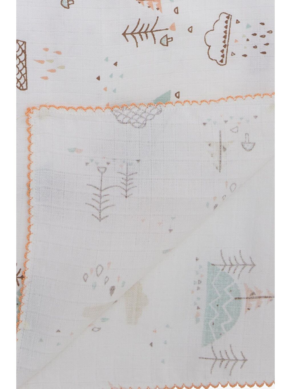 Yenidoğan Bebek Müslin Battaniye Yağmur Temalı Ağaç Desenli Ekru (77 X 89 Cm)-1