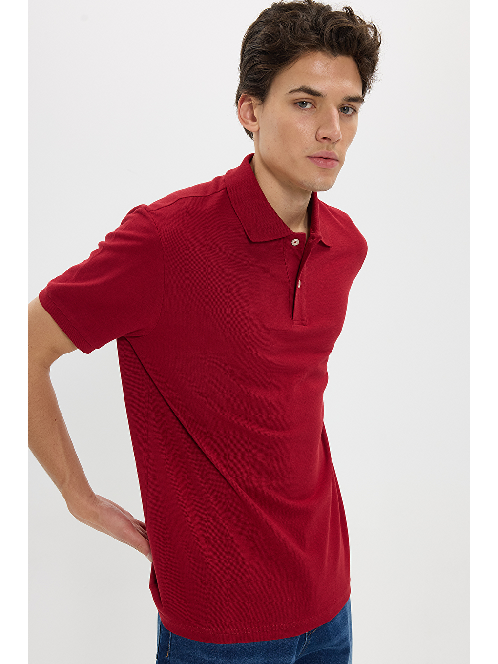 Erkek Regular Fit Klasik Kesim %100 Pamuk Düz Pike Kırmızı Polo Yaka Tişört-6