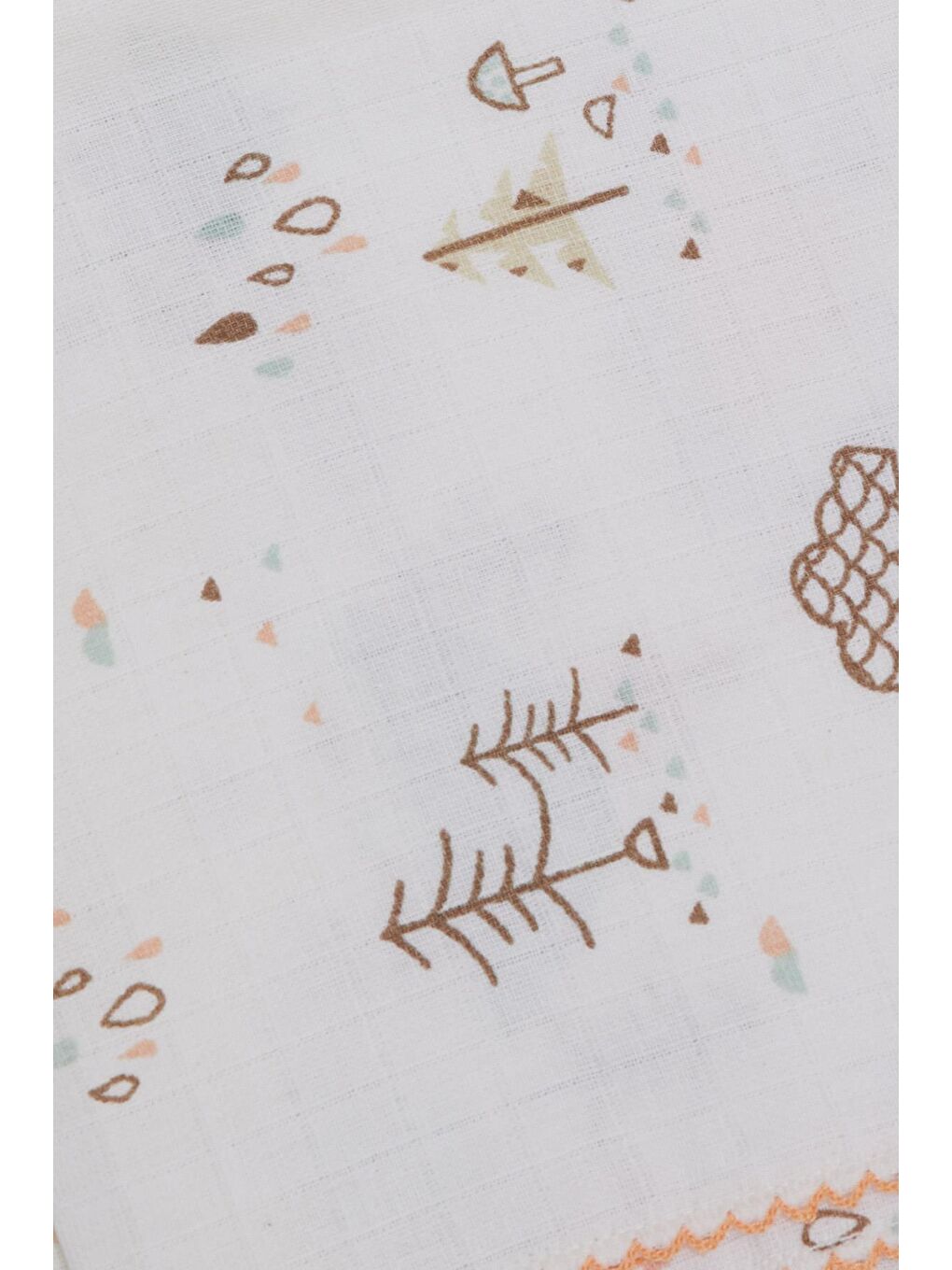 Yenidoğan Bebek Müslin Battaniye Yağmur Temalı Ağaç Desenli Ekru (77 X 89 Cm)-2