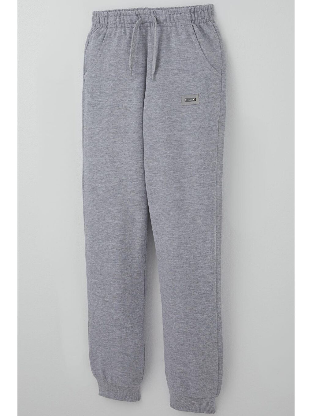 Erkek Çocuk Eşofman Altı Arma Detaylı Bağcık Aksesuarlı Beli Lastikli Açık Gri Melanj (10-12 Yaş)-2