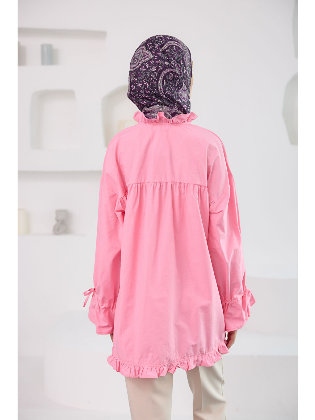Locco Moda Kadın Fırfır Detaylı Gömlek Pembe - 3