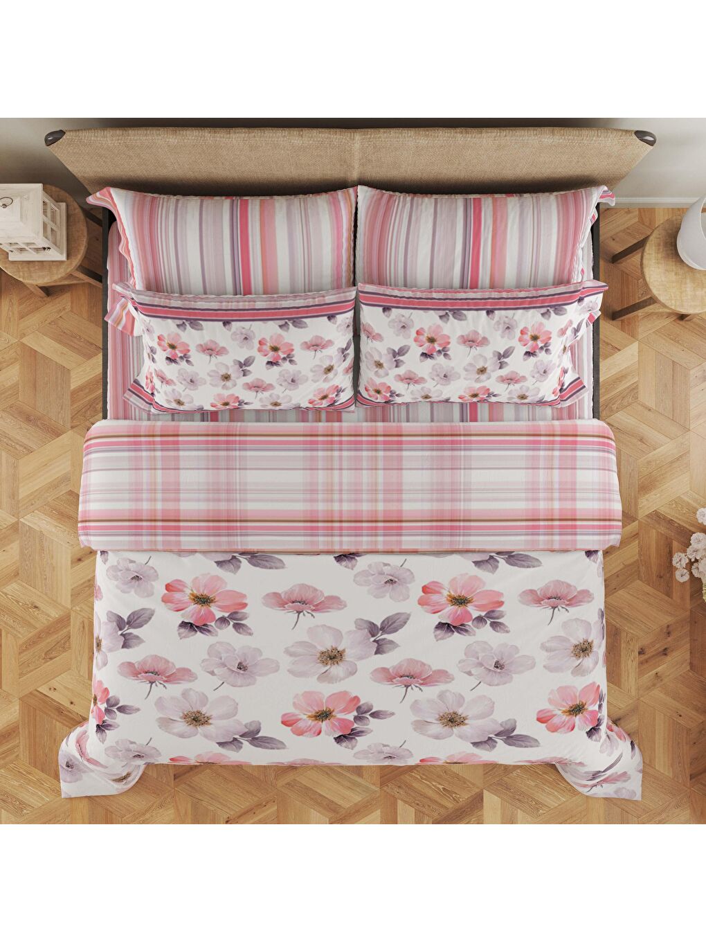 Karışık Baskılı,Desenli Çift Kişilik Nevresim Takımı (ÇARŞAFSIZ) 200x220 cm-1
