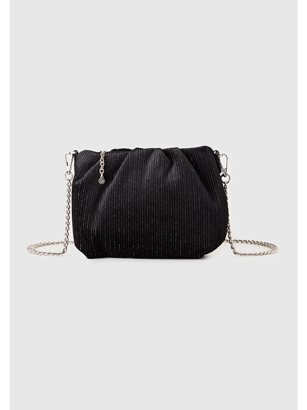 Kadın Siyah Simli Zincir Askılı Kadife Clutch Çanta