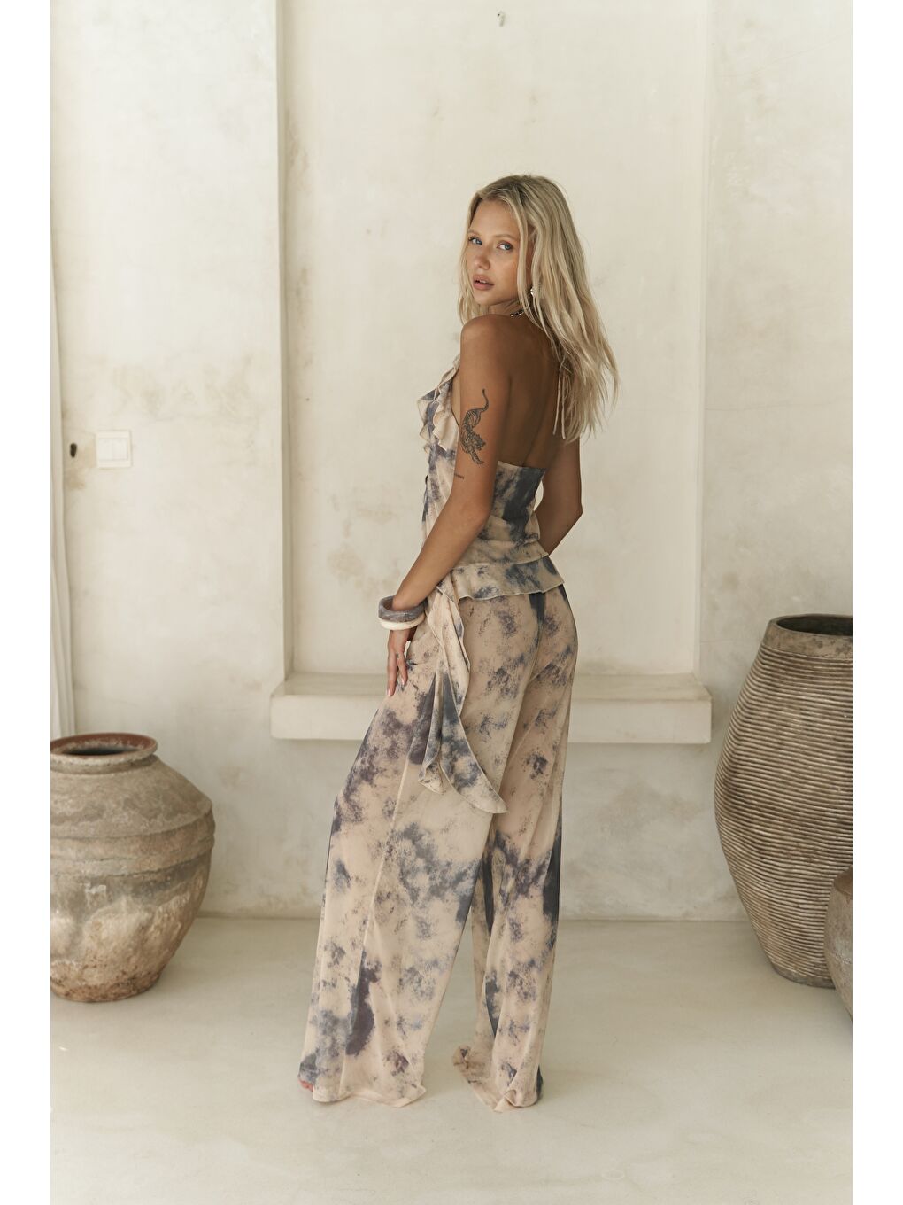 Sulliven Fırfır Detay Sarı Crop Pantolon Takım-3