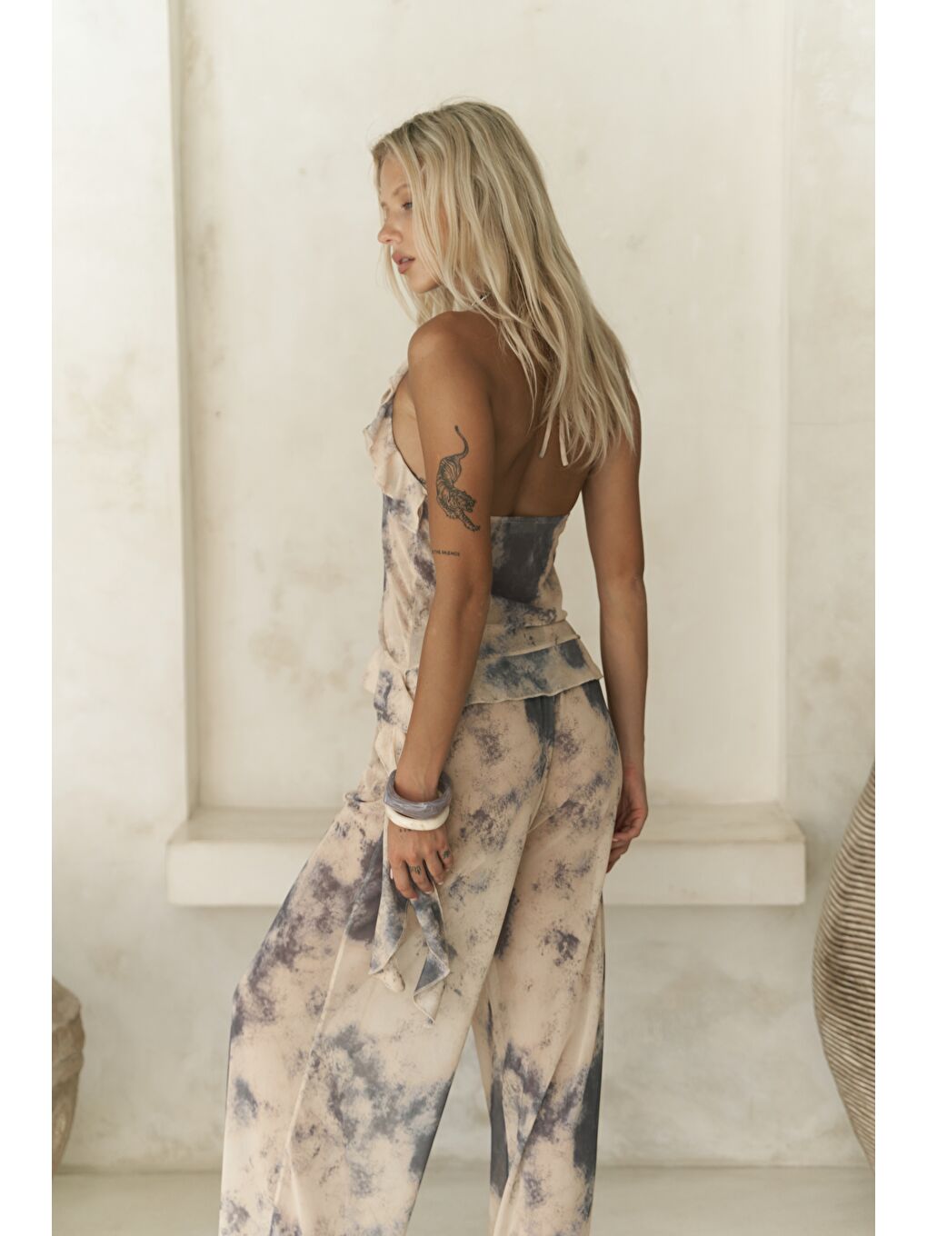 Sulliven Fırfır Detay Sarı Crop Pantolon Takım-5