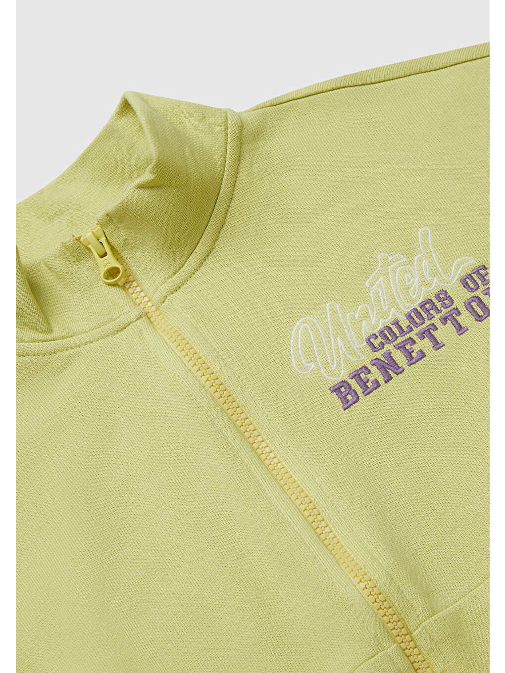 Sarı Kız Çocuk Hardal Önü Logo Nakışlı Cepli Fermuarlı Dik Yaka Sweatshirt-3