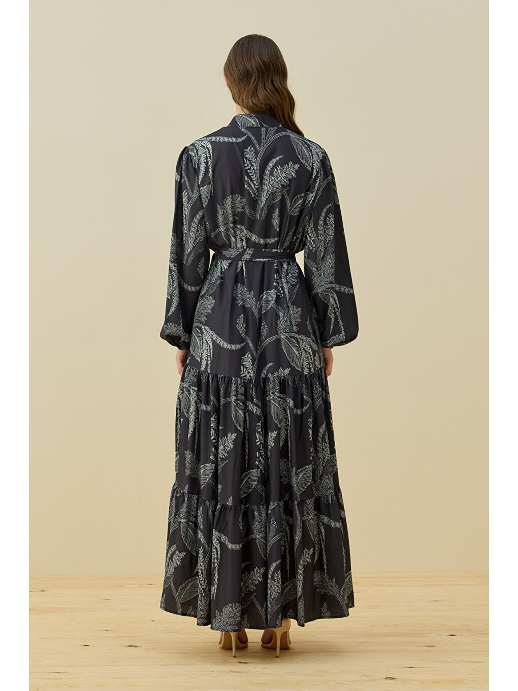 Etek Ucu Fırfır Detay Desenli Düğmeli Estope Elbise 1659 Siyah-4