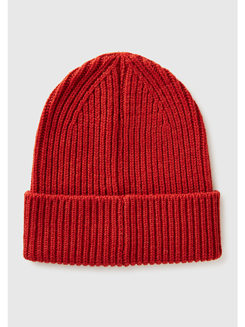 Erkek Kırmızı Yün ve Akrilik Karışımlı Logo İşlemeli Ribana Katlamalı Bere-1