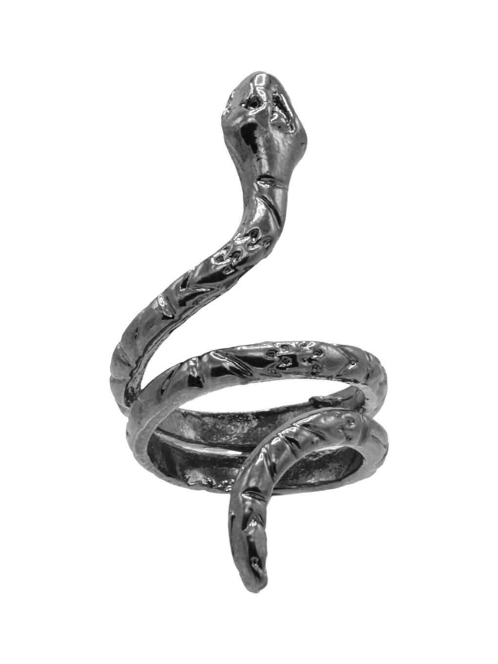 Kadın Metalik Antrasit Lak Kaplama Ayarlanabilir Baskılı Yılan Formlu Yüzük-1