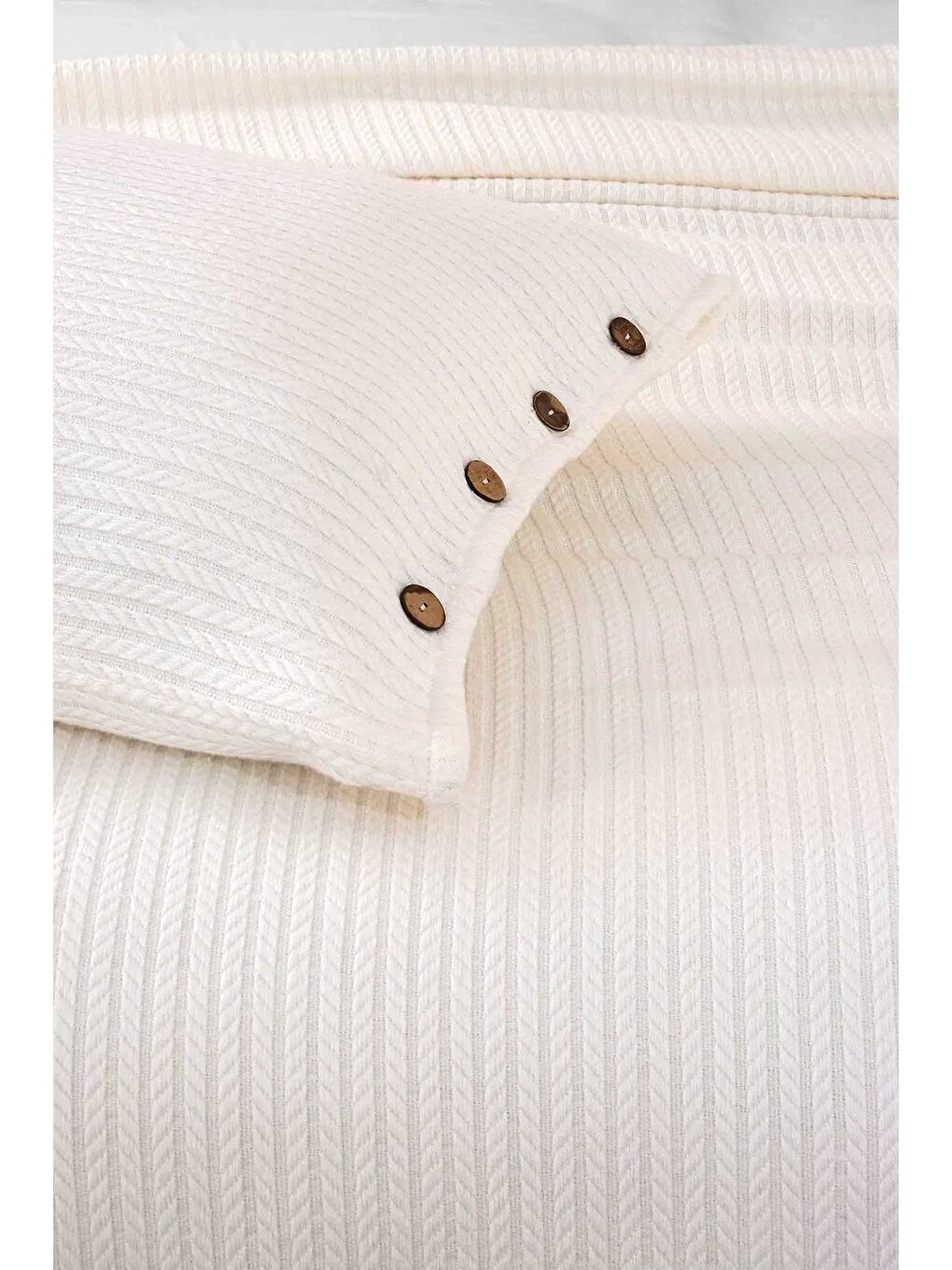 Ekru Örgü Çift Kişilik Pike Yatak Örtüsü-1