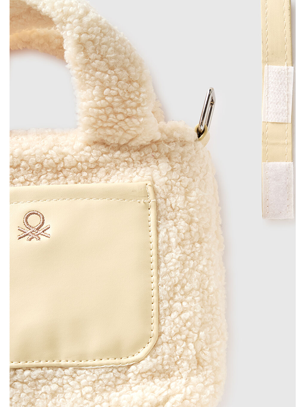 Kız Çocuk Ekru Logo Baskılı Cepli Teddy Omuz Çanta-2