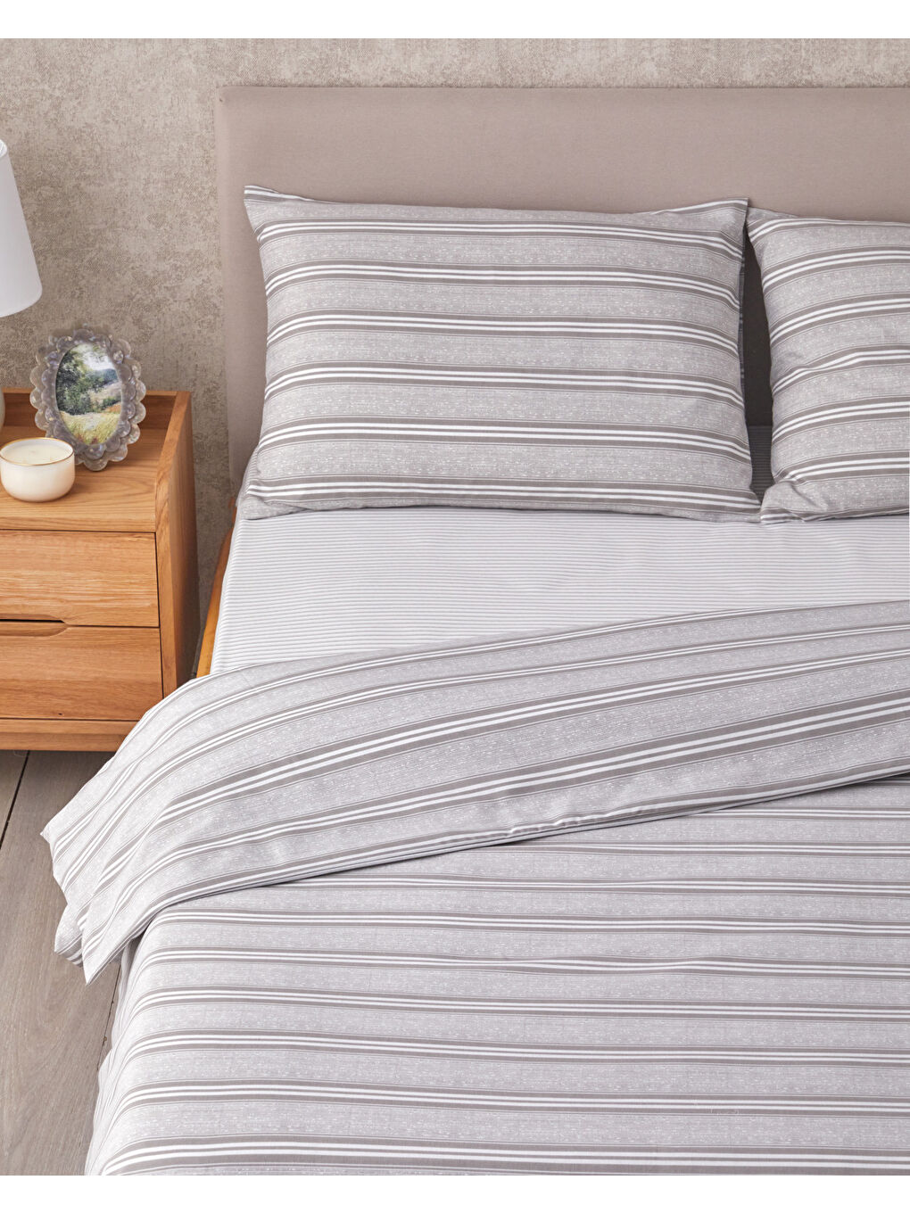 Sleek Lines Kolay Ütülenir Tek Kişilik Nevresim Takımı 160x220 cm Gri-2