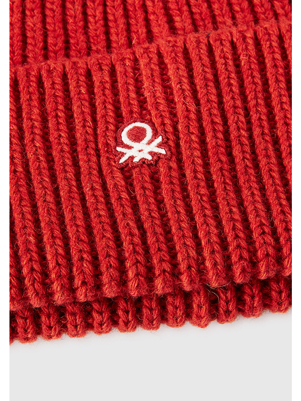 Erkek Kırmızı Yün ve Akrilik Karışımlı Logo İşlemeli Ribana Katlamalı Bere-2