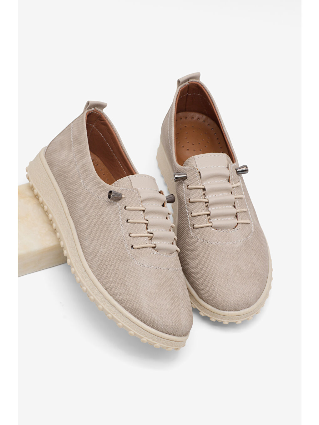 Kadın Bej Termo Taban Rahat Kalıp Günlük Sneaker-5