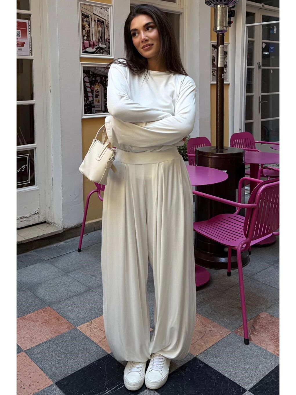 Ekru Elastanlı Modal Şalvar Takım Mg2784