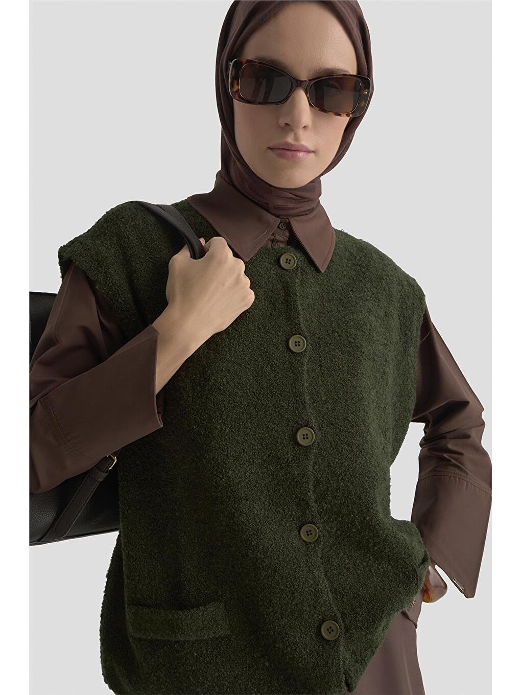 Oversize Triko Yelek 25Kd6011 Haki