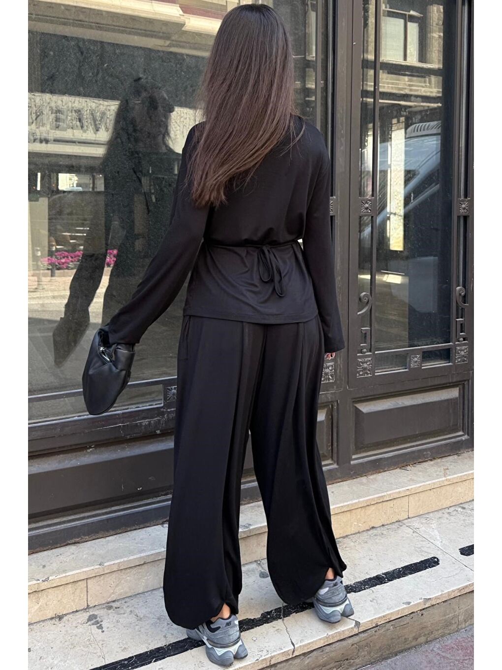 Siyah Elastanlı Modal Şalvar Takım Mg2784-2