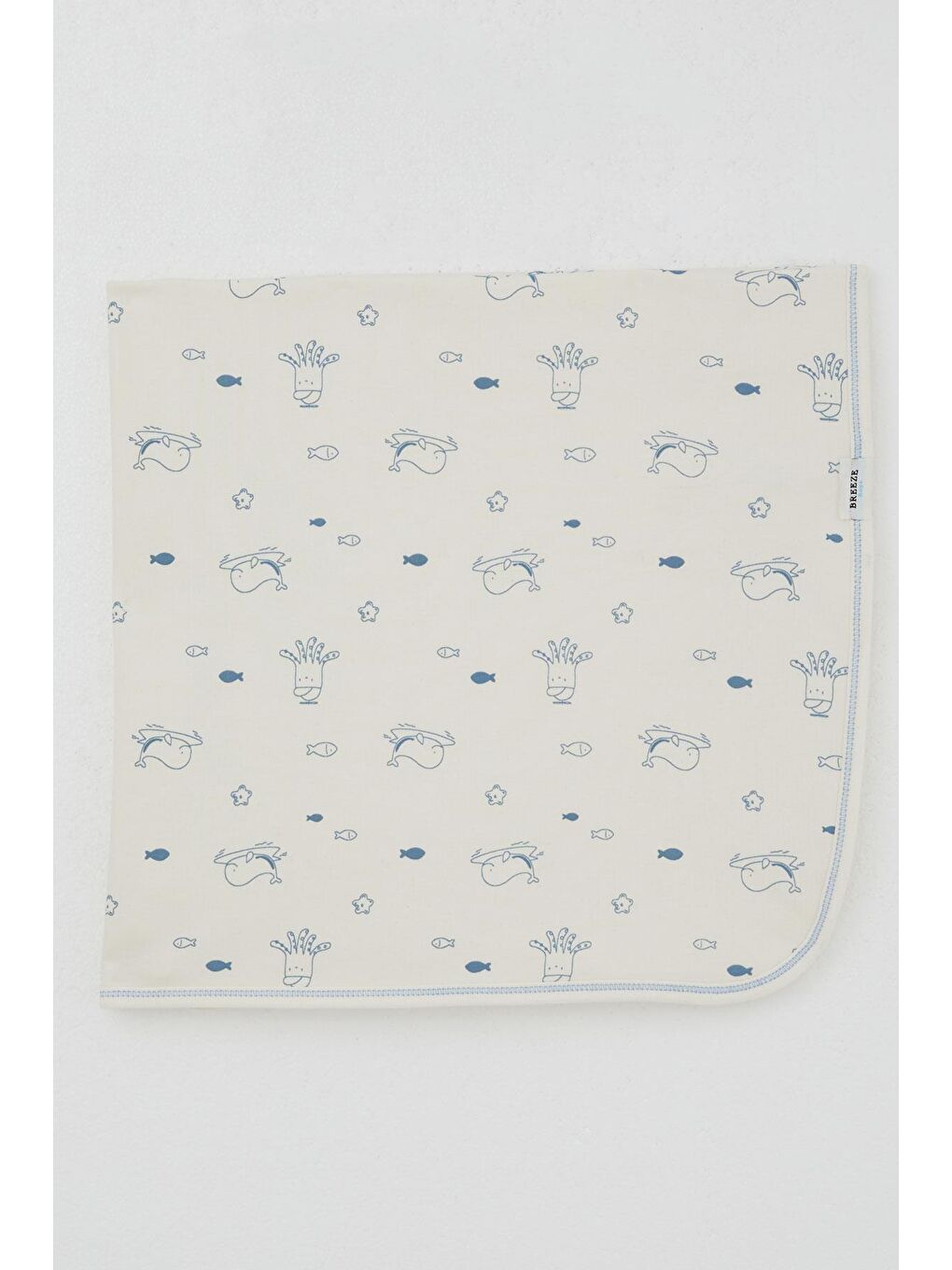 Ekru Yenidoğan Bebek Battaniyesi Sevimli Deniz Hayvanları Desenli Krem (80 X 90 Cm)