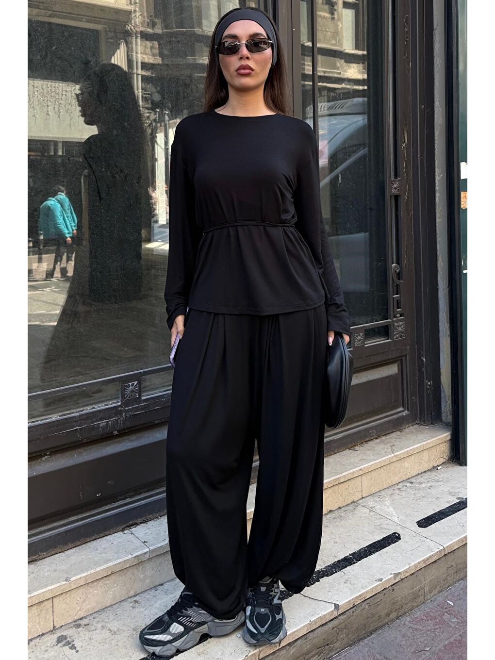 Siyah Elastanlı Modal Şalvar Takım Mg2784-3