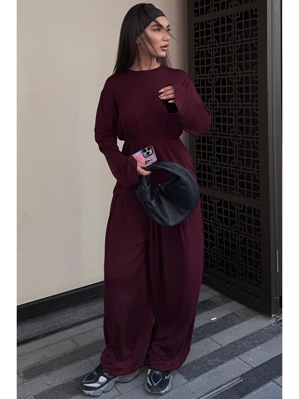 Bordo Elastanlı Modal Şalvar Takım Mg2784