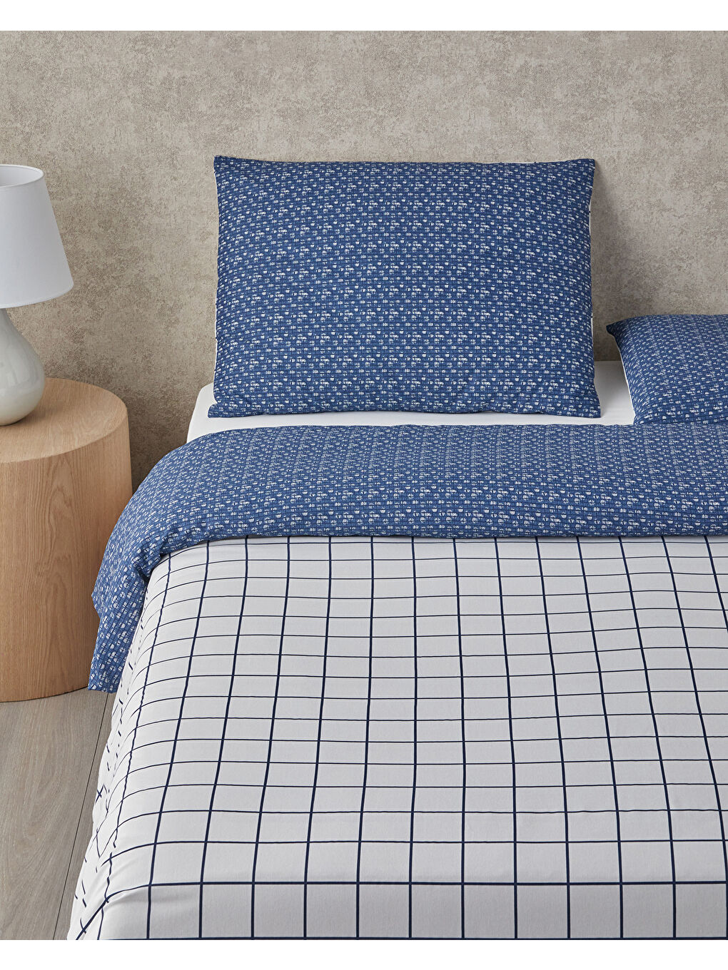 Border Check Kolay Ütülenir Tek Kişilik Nevresim Takımı 160x220 cm Mavi-1
