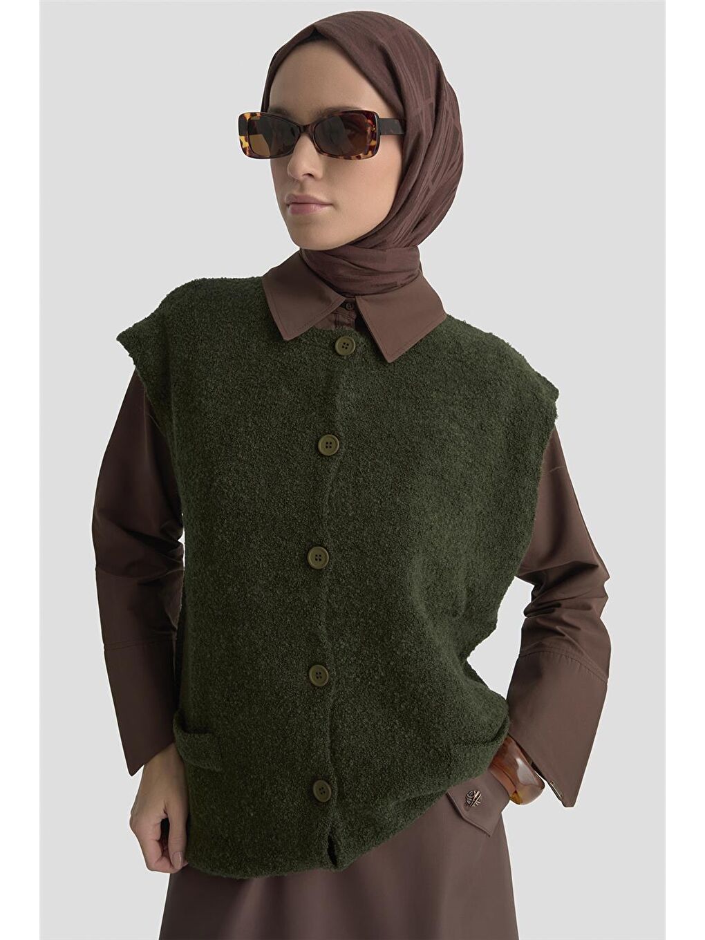 Oversize Triko Yelek 25Kd6011 Haki-2