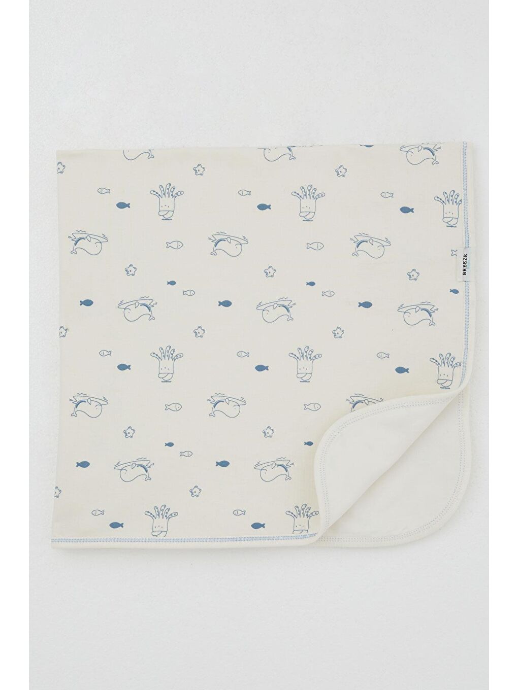 Ekru Yenidoğan Bebek Battaniyesi Sevimli Deniz Hayvanları Desenli Krem (80 X 90 Cm)-1