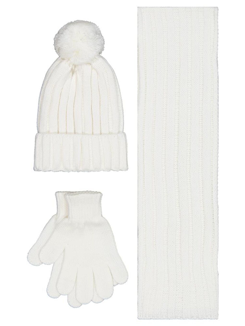 Girls 2-5 Yaş Atkı Bere Eldiven Set - Ekru Standart