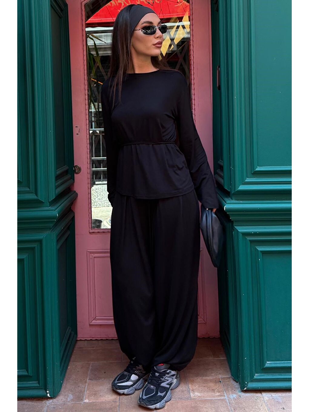 Siyah Elastanlı Modal Şalvar Takım Mg2784-5