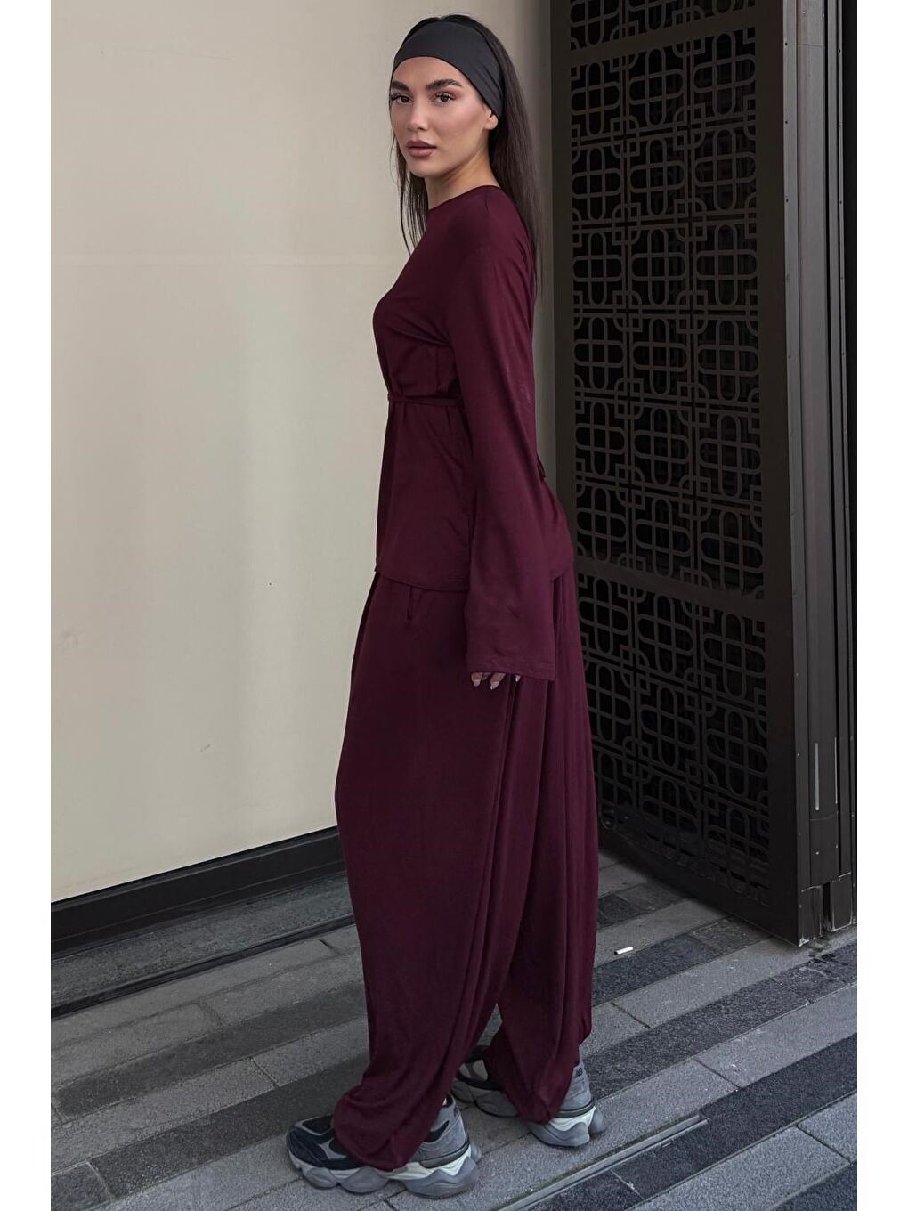 Bordo Elastanlı Modal Şalvar Takım Mg2784-2