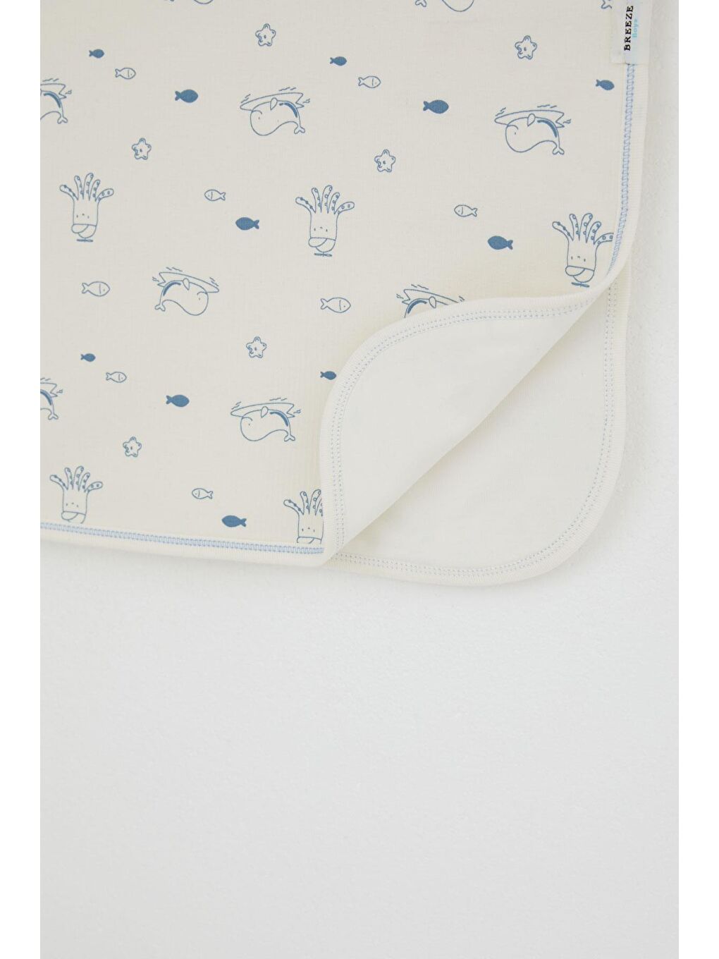 Ekru Yenidoğan Bebek Battaniyesi Sevimli Deniz Hayvanları Desenli Krem (80 X 90 Cm)-2