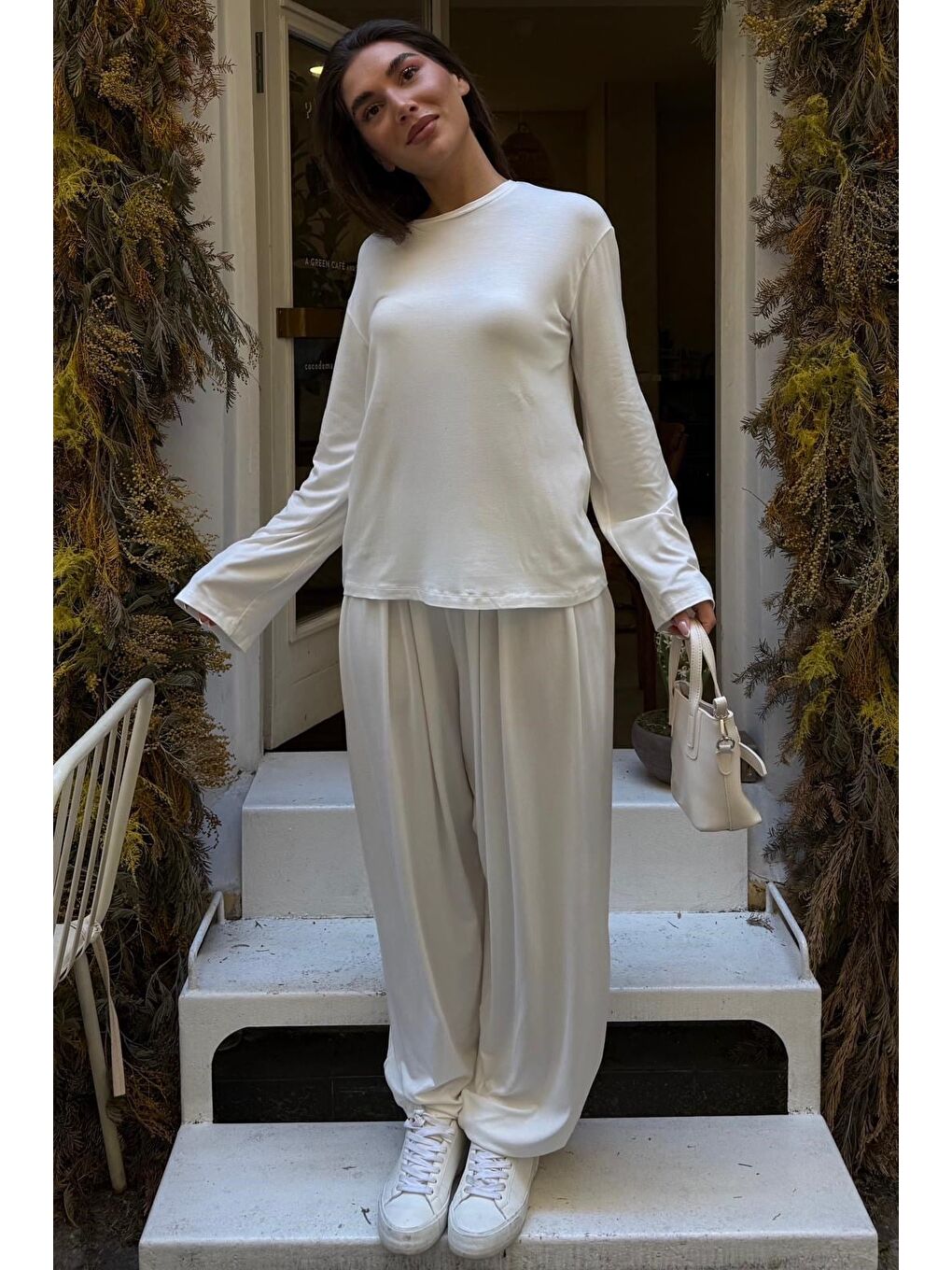 Ekru Elastanlı Modal Şalvar Takım Mg2784-3