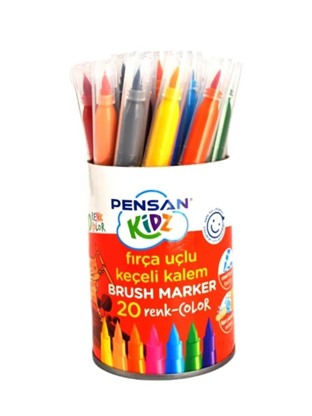 20 Li Keçeli Kalem 1 Paket 20 Renk Fırça Uçlu Keçeli Kalem Kavanozlu Yıkanabilir 1 Paket-1