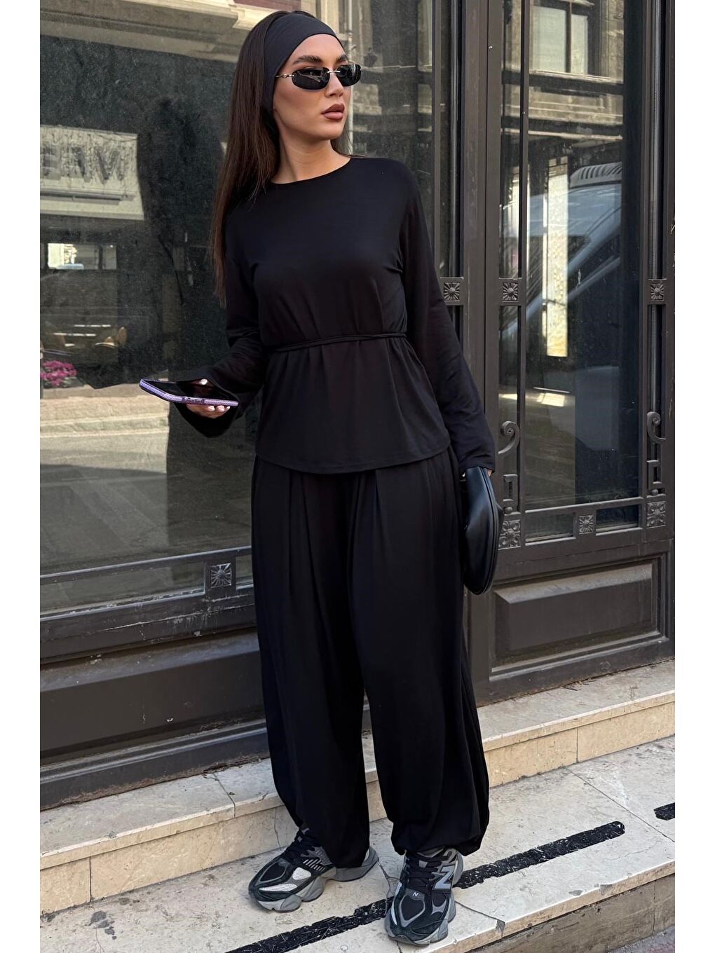 Siyah Elastanlı Modal Şalvar Takım Mg2784-6