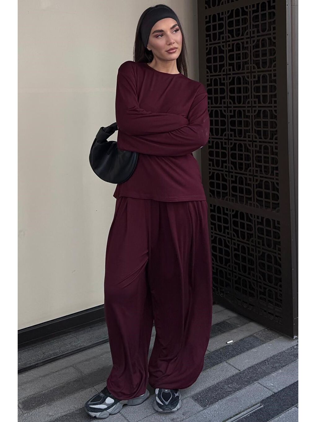 Bordo Elastanlı Modal Şalvar Takım Mg2784-3