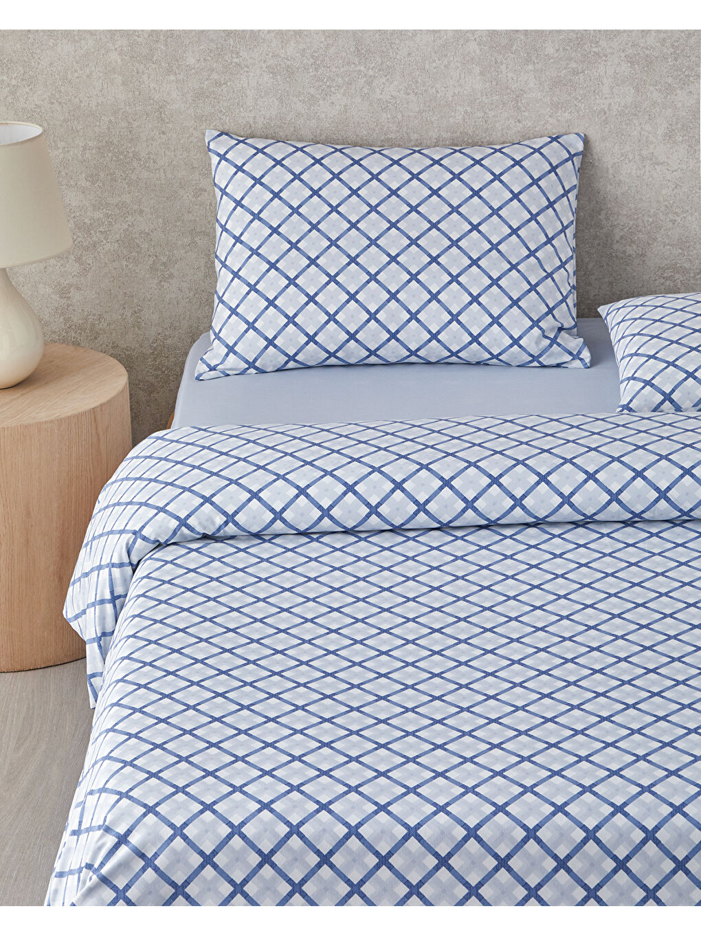 Natural Whirl Kolay Ütülenir Tek Kişilik Nevresim Takımı 160x220 cm Mavi - Bej-1