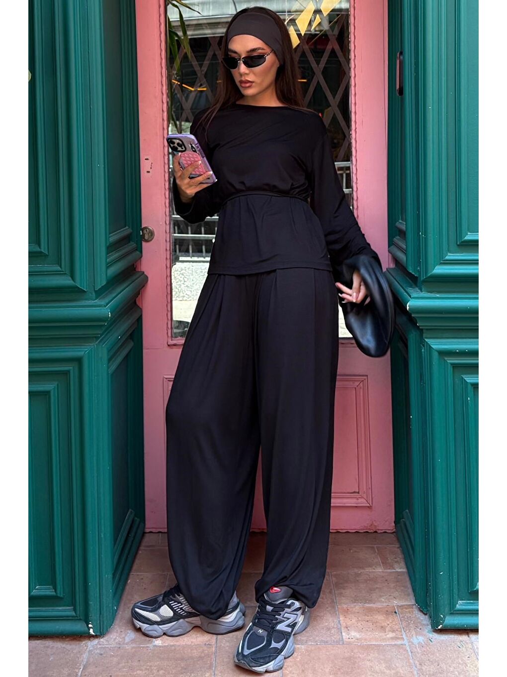 Siyah Elastanlı Modal Şalvar Takım Mg2784-7