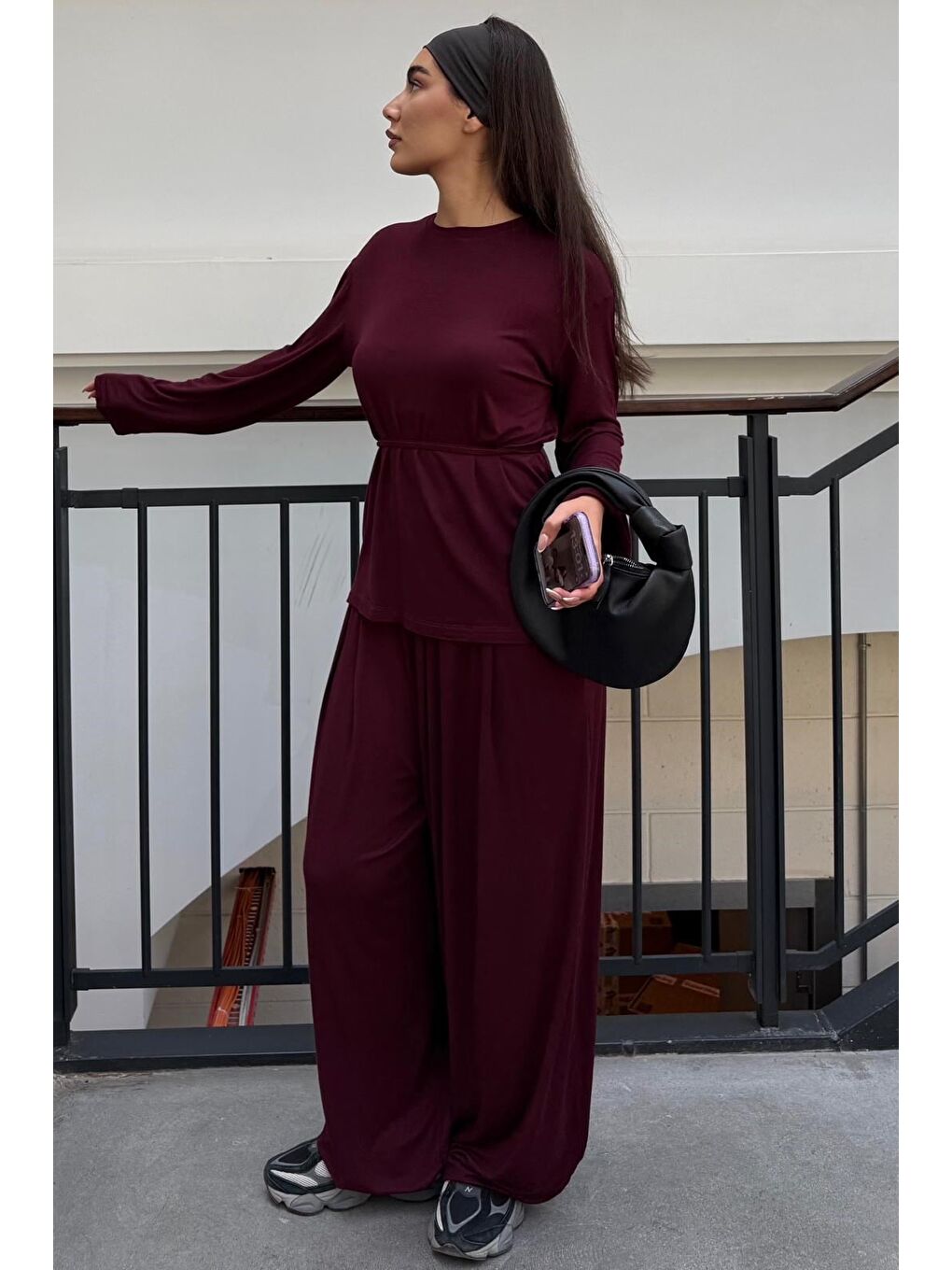 Bordo Elastanlı Modal Şalvar Takım Mg2784-4