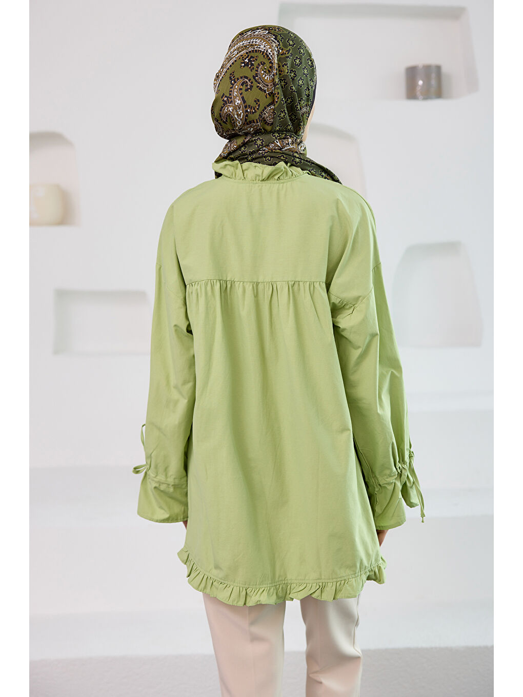 Kadın Fırfır Detaylı Gömlek Yeşil-2