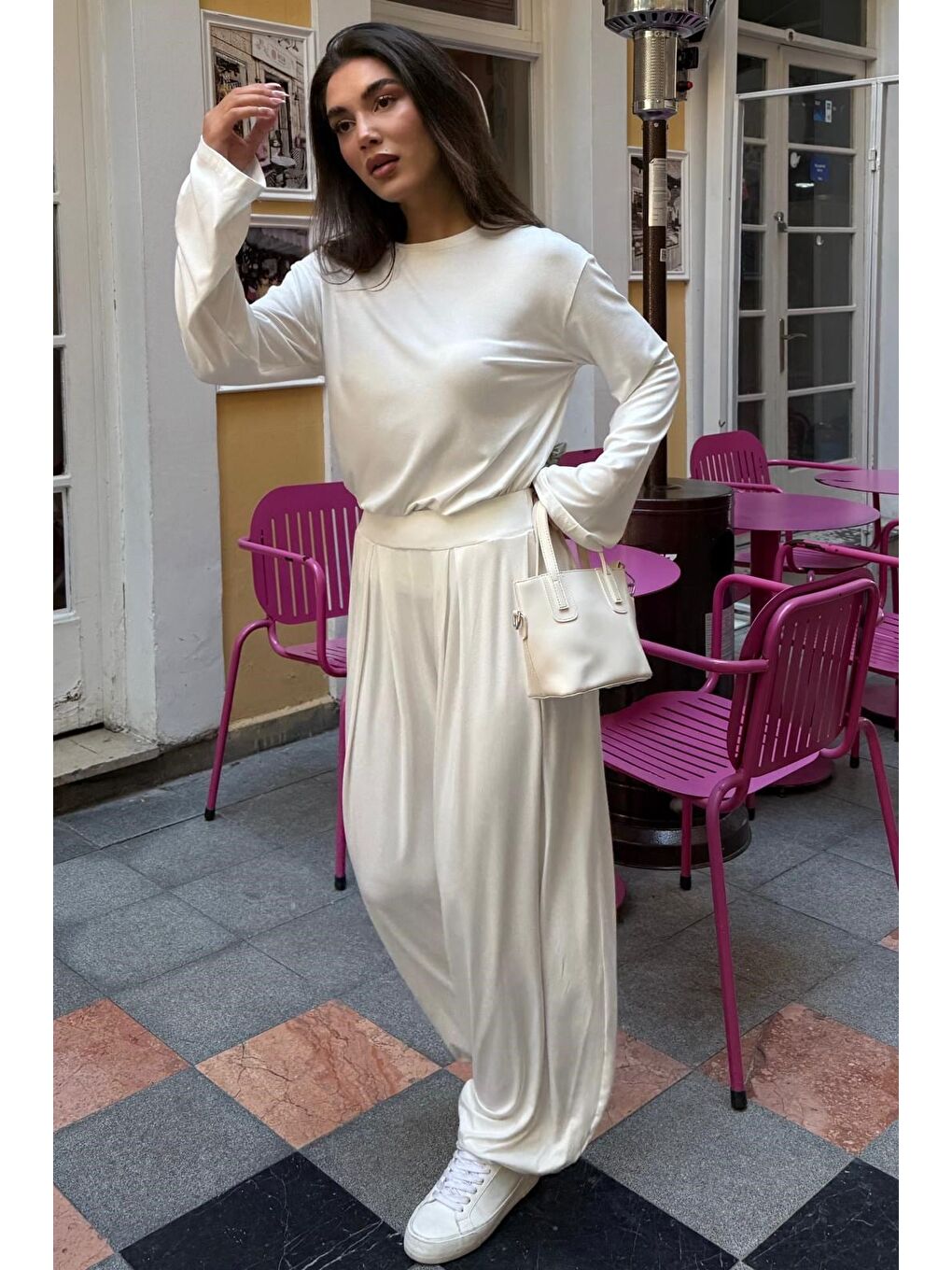 Ekru Elastanlı Modal Şalvar Takım Mg2784-5