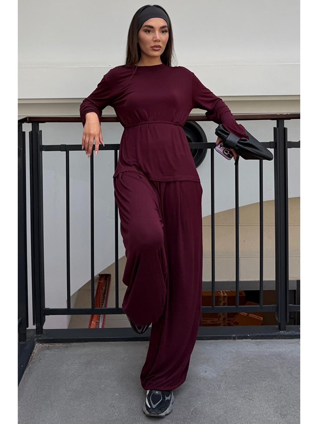 Bordo Elastanlı Modal Şalvar Takım Mg2784-5