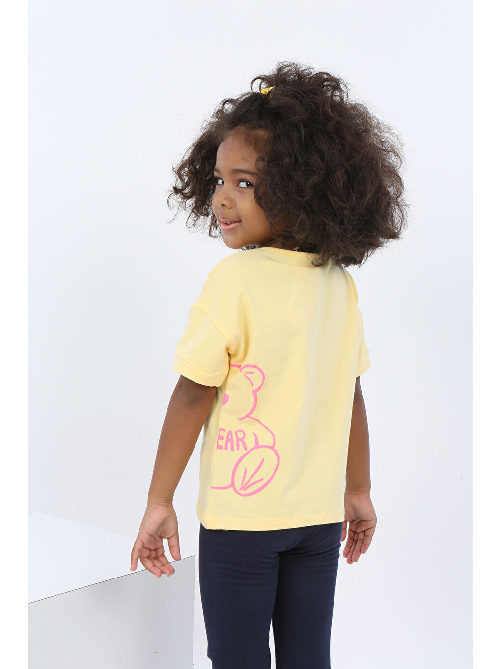 Sarı Kız Çocuk Ayıcık Baskılı Tişört-3