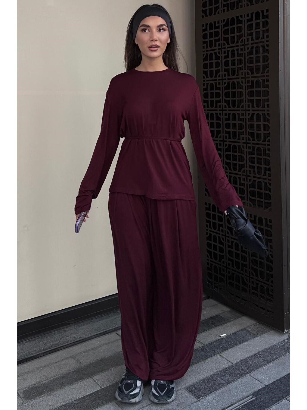 Bordo Elastanlı Modal Şalvar Takım Mg2784-6