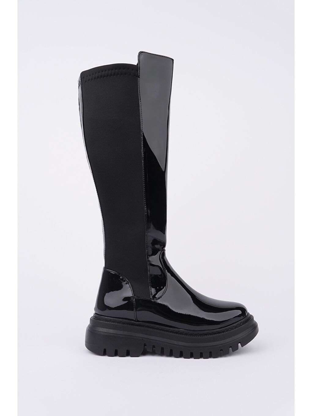 Siyah NEROX Kalın Taban Streç Detaylı Fermuarlı Kadın Çizme-3