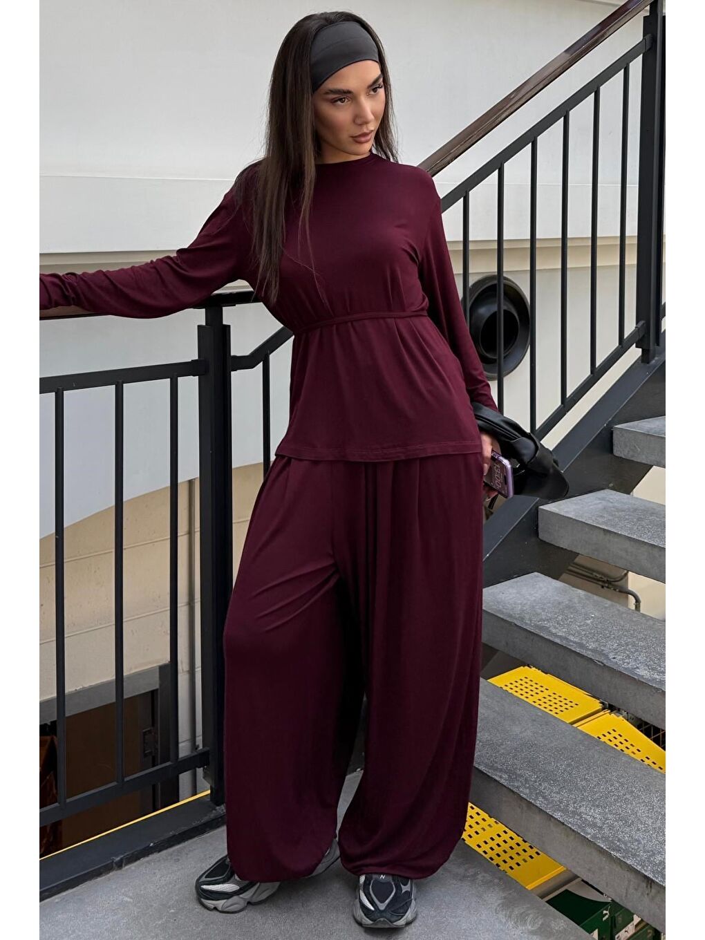 Bordo Elastanlı Modal Şalvar Takım Mg2784-7