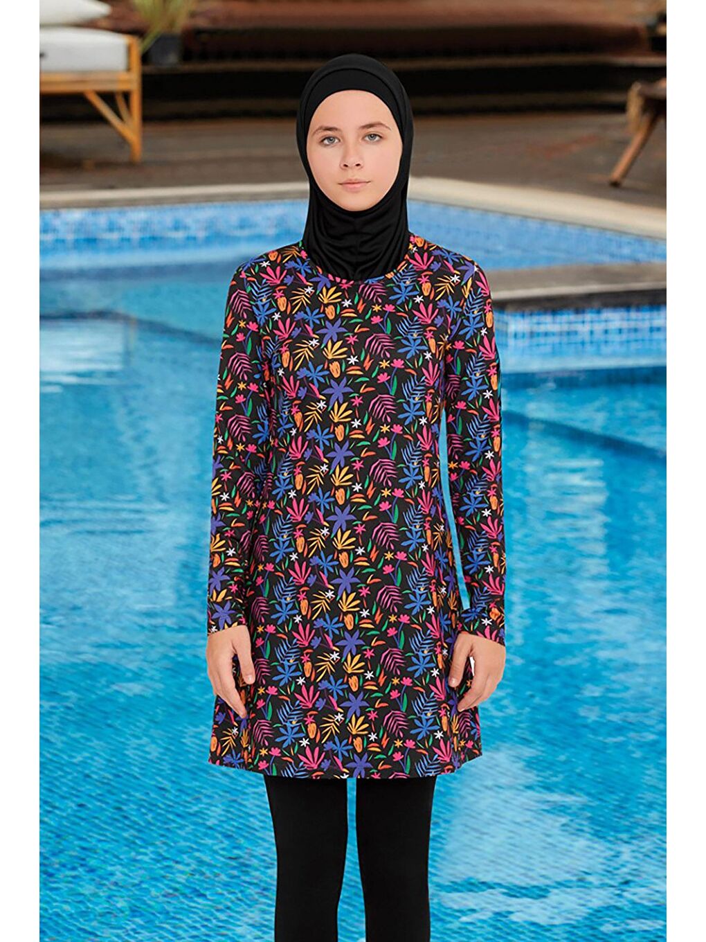 Genç Tam Kapalı Likralı Tesettür Mayo Lınnıe 4 8123 Siyah