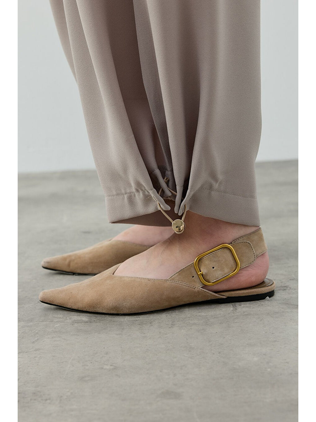 Bej Beli Latikli Spor Krep Pantolon 1628 Vizon-1